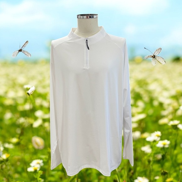 White Quarter Zip Performance Long Sleeve Shirt 2XL Athleisure Training Minimal - Picture 1 of 8